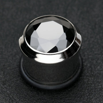 Detail View 1 of A Pair of Magnum CZ Press Fit Single Flared Ear Gauge Plug-Black